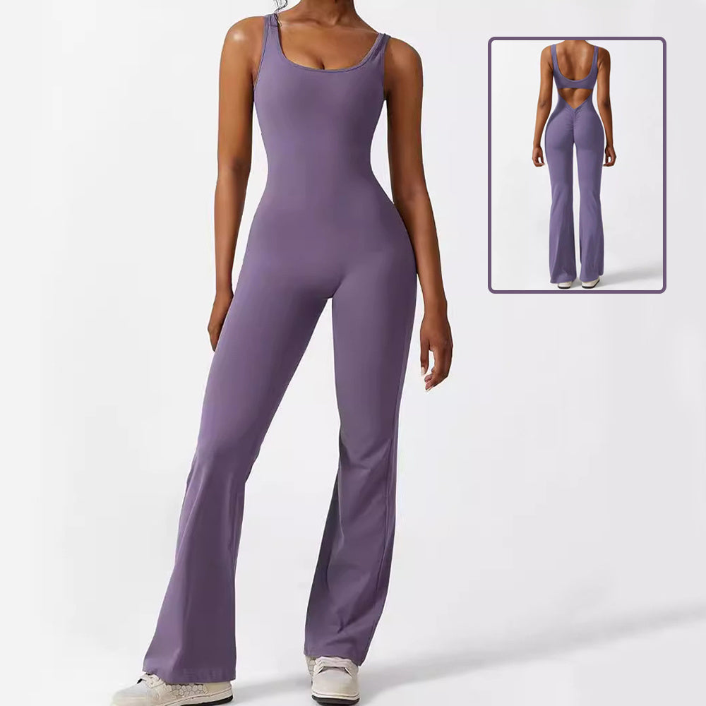 Women Sleeveless Flare Jumpsuits Fitness Yoga Long Pants - Making Moves Daily 