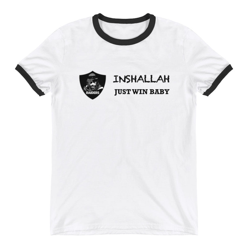 Raiders Inshalla White Ringer T-Shirt printed in the back - Making Moves Daily 